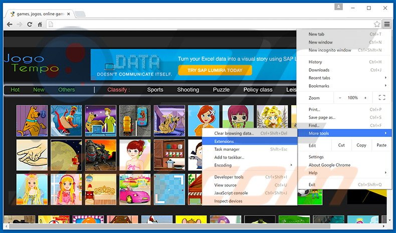 Verwijder de Jogotempo advertenties uit Google Chrome stap 1