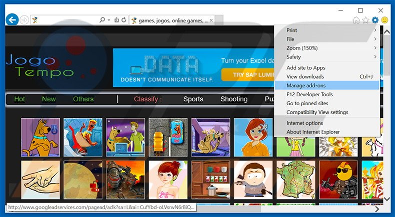 Verwijder de Jogotempo advertenties uit Internet Explorer stap 1