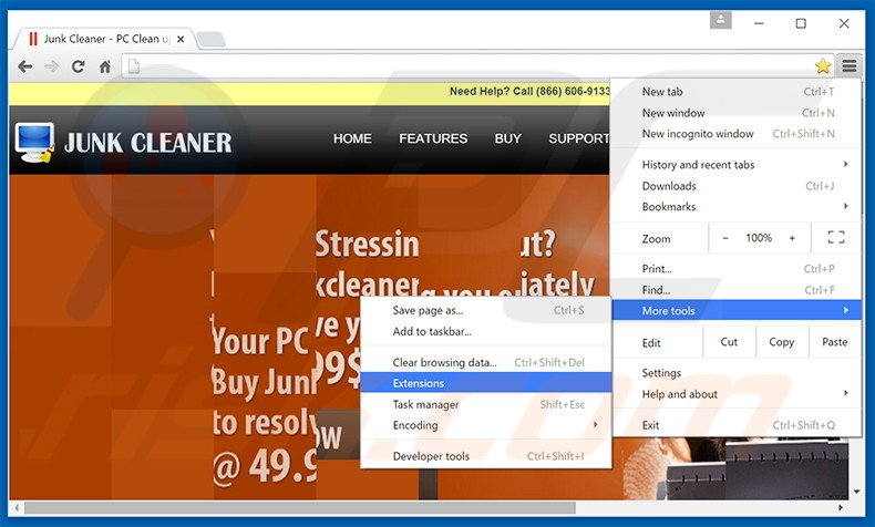 Verwijder de Junk Cleaner advertenties uit Google Chrome stap 1