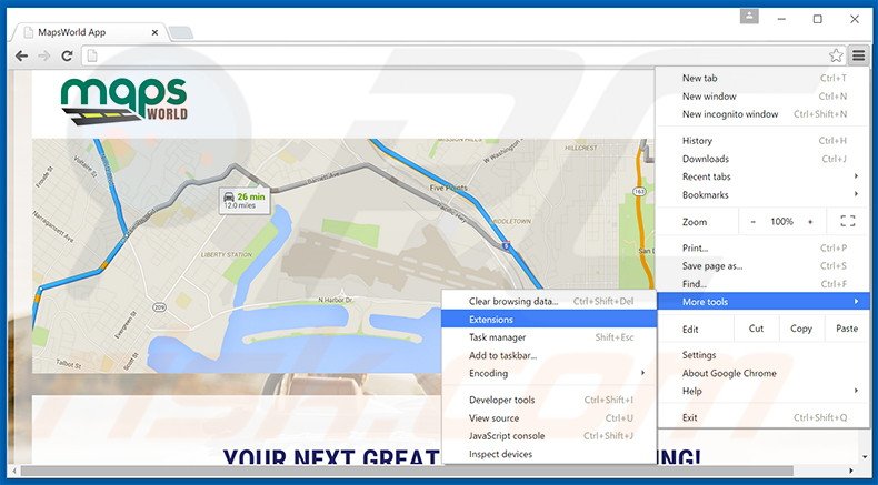 Verwijder de MapsWorld  advertenties uit Google Chrome stap 1