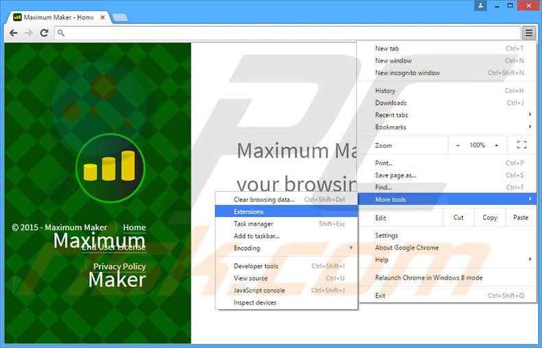 Verwijder de Maximum Maker advertenties uit Google Chrome stap 1