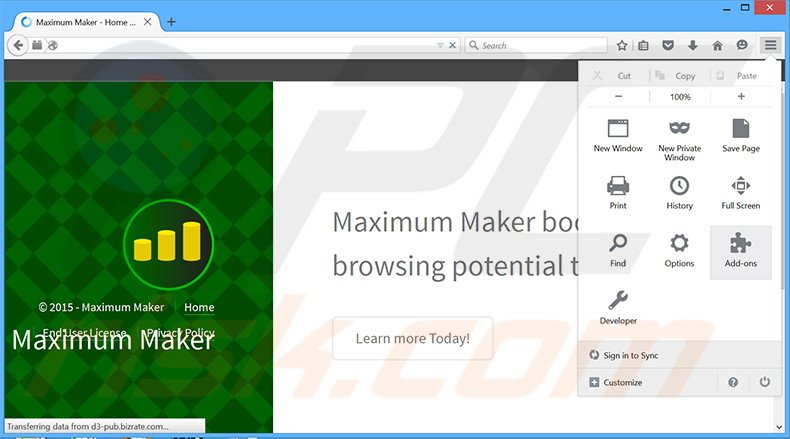 Verwijder de Maximum Maker advertenties uit Mozilla Firefox stap 1