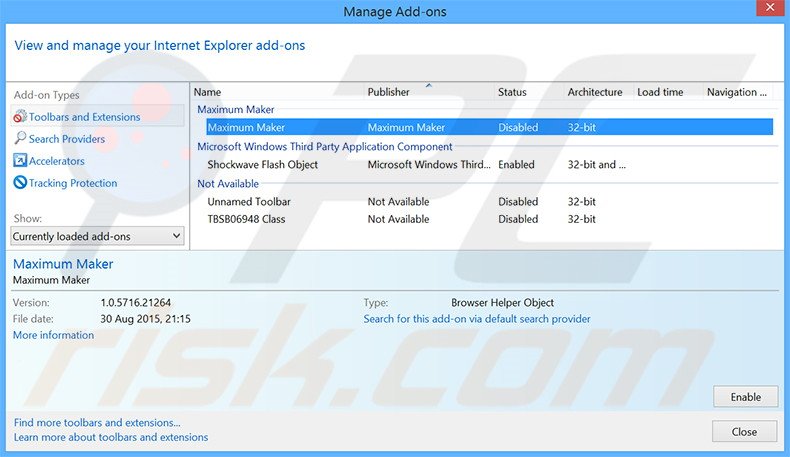 Verwijder de Maximum Maker advertenties uit Internet Explorer stap 2