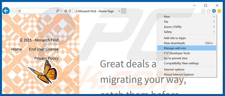 Verwijder de Monarch Find advertenties uit Internet Explorer stap 1