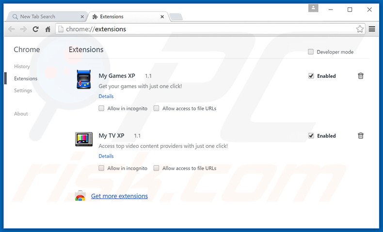 Verwijder search.mygamesxp.com gerelateerde Google Chrome extensies