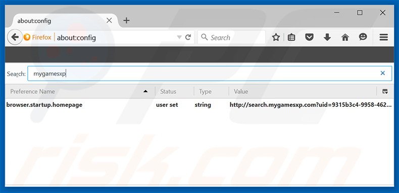 Verwijder search.mygamesxp.com als standaard zoekmachine in Mozilla Firefox 