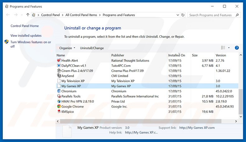 search.mygamesxp.com browser hijacker verwijdering via het Controle Panel