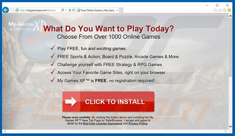 Website die My Games XP browser hijacker promoot