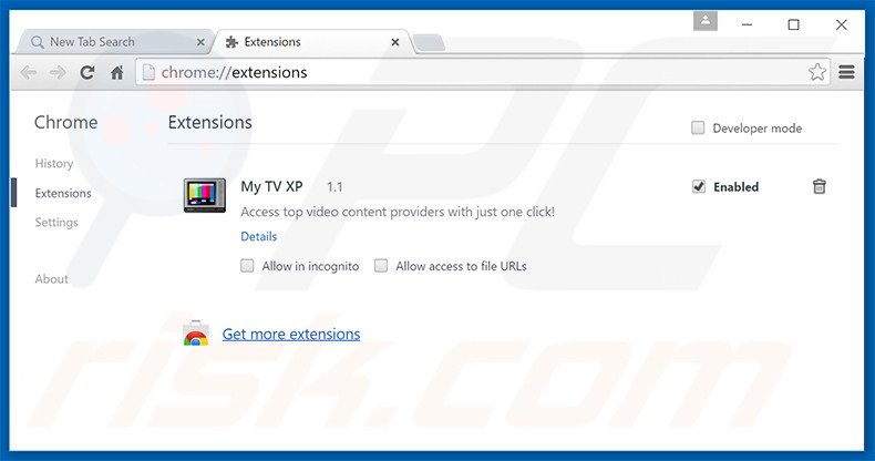 Verwijder search.mytelevisionxp.com gerelateerde Google Chrome extensies