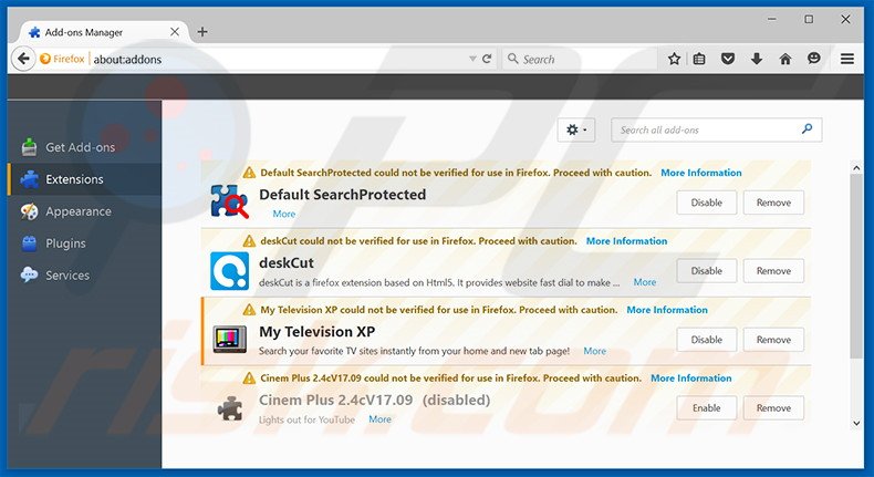 Verwijder search.mytelevisionxp.com gerelateerde Mozilla Firefox extensies