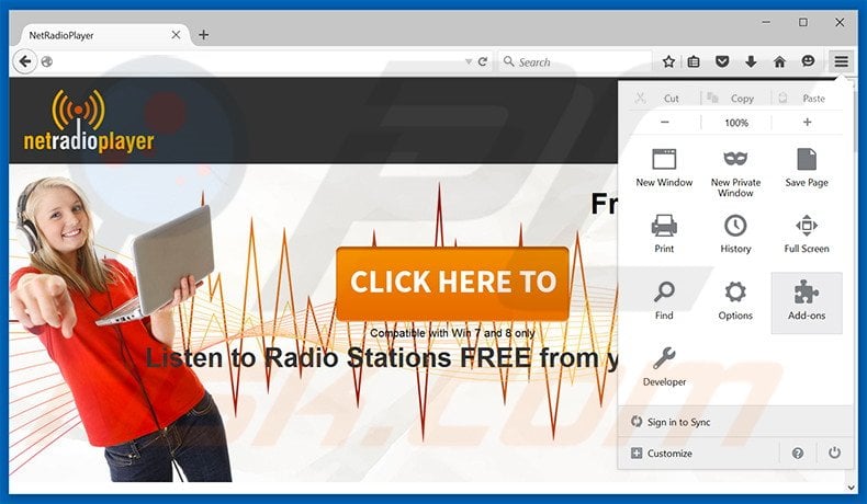 Verwijder de NetRadio advertenties uit Mozilla Firefox stap 1
