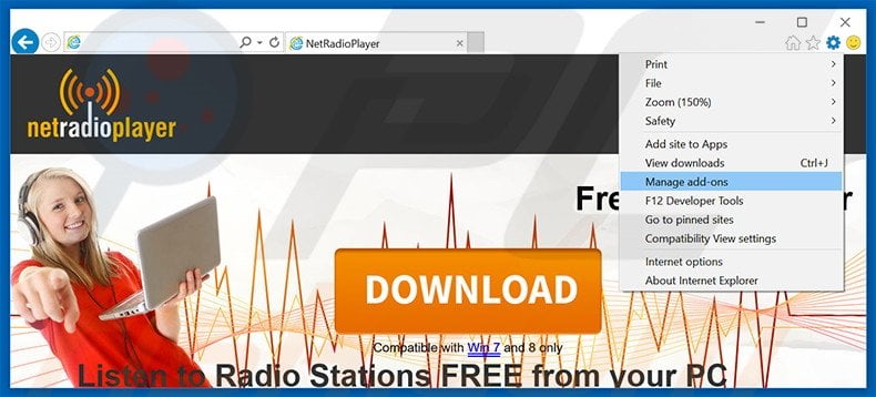 Verwijder de NetRadio advertenties uit Internet Explorer stap 1