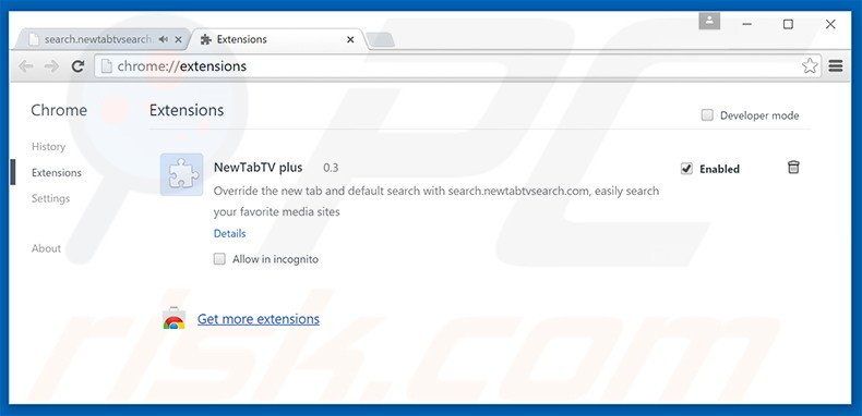 Verwijder search.newtabtvsearch.com gerelateerde Google Chrome extensies