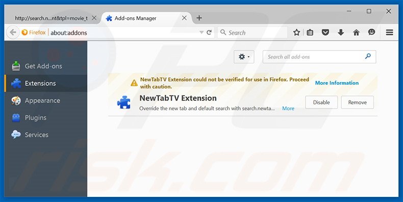 Verwijder aan search.newtabtvsearch.com gerelateerde Mozilla Firefox extensies