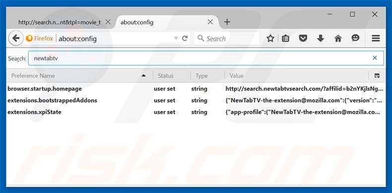 Verwijder search.newtabtvsearch.com als standaard zoekmachine in Mozilla Firefox 