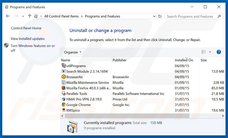 search.newtabtvsearch.com browser hijacker verwijdering via het Controle Paneel