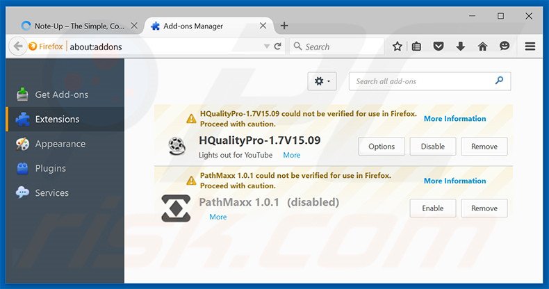 Verwijder de Note-up advertenties uit Mozilla Firefox stap 2