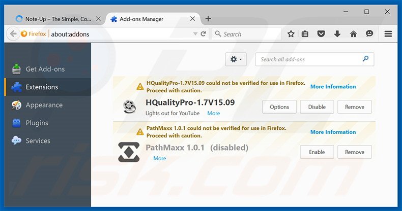 Verwijder de Note-up advertenties uit Mozilla Firefox stap 2