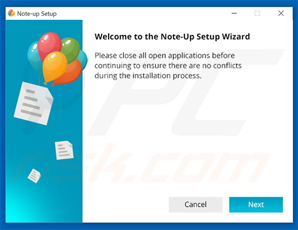 Official Note-up adware installation configuratie