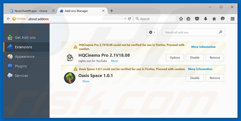 Verwijder de NowUSeeIt Player advertenties uit Mozilla Firefox stap 2