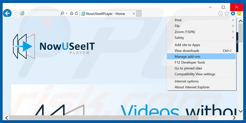 Verwijder de NowUSeeIt Player advertenties uit Internet Explorer stap 1