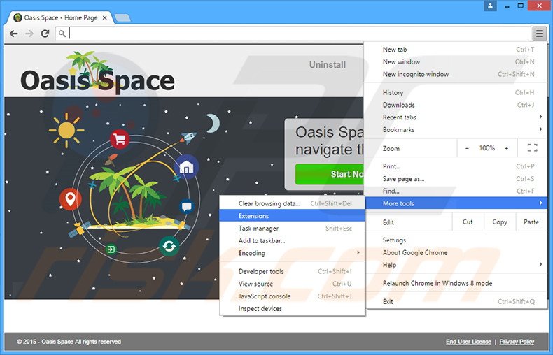 Verwijder de Oasis Space advertenties uit Google Chrome stap 1
