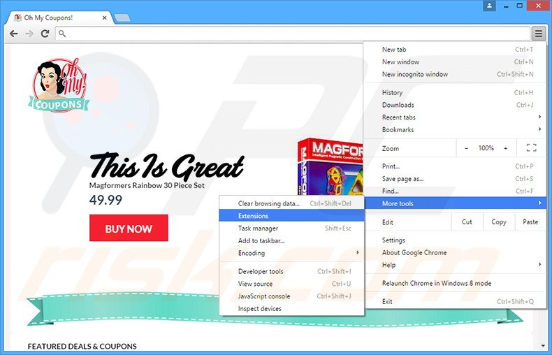 Verwijder de Oh My Coupons advertenties uit Google Chrome stap 1