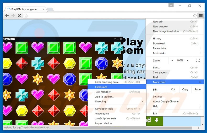 Verwijder de PlayGEM advertenties uit Google Chrome stap 1