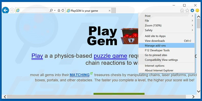 Verwijder de PlayGEM advertenties uit Internet Explorer stap 1