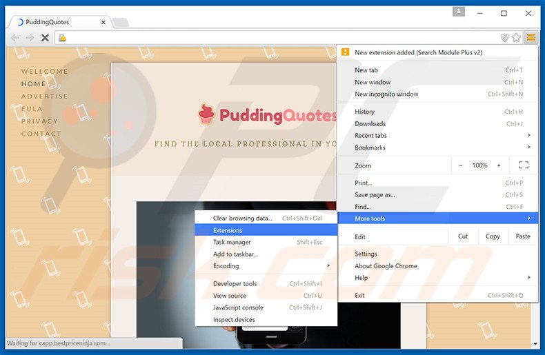 Verwijder de PuddingQuotes  advertenties uit Google Chrome stap 1