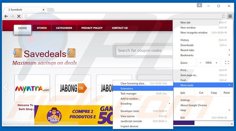 Verwijder de SaveDeals advertenties uit Google Chrome stap 1