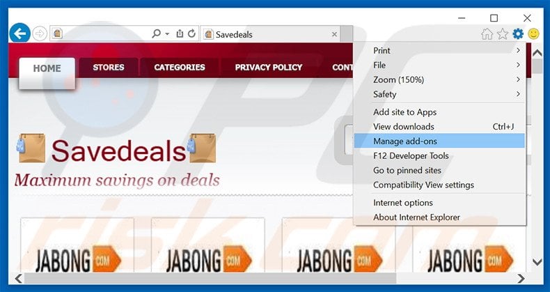 Verwijder de SaveDeals advertenties uit Internet Explorer stap 1