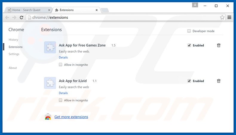 Verwijder de SearchQuest advertenties uit Google Chrome stap 2