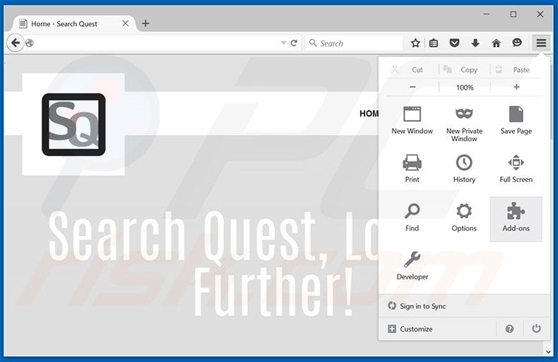 Verwijder de SearchQuest advertenties uit Mozilla Firefox stap 1