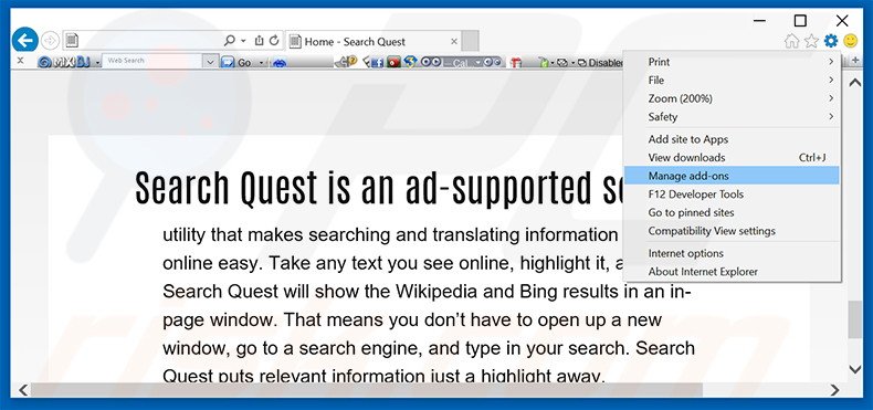 Verwijder de SearchQuest advertenties uit Internet Explorer stap 1