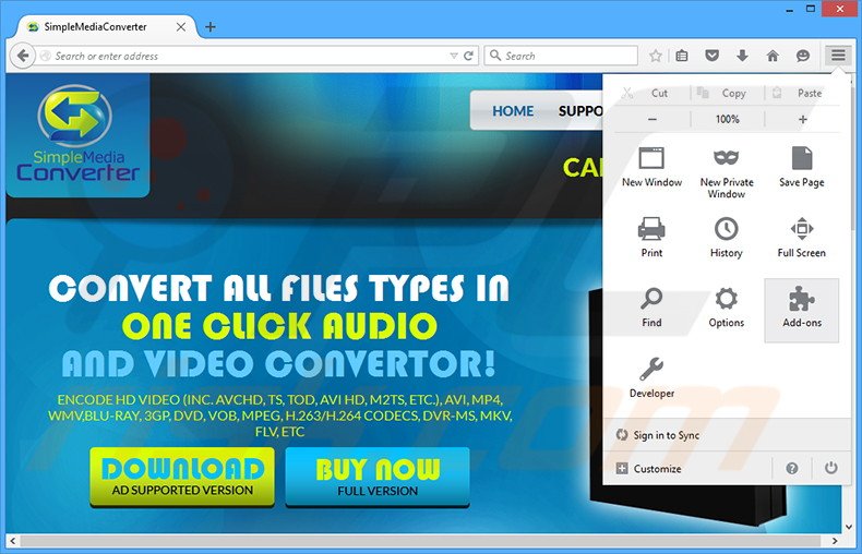 Verwijder de Simple Media Converter advertenties uit Mozilla Firefox stap 1