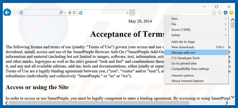 Verwijder de SmartPurple advertenties uit Internet Explorer stap 1