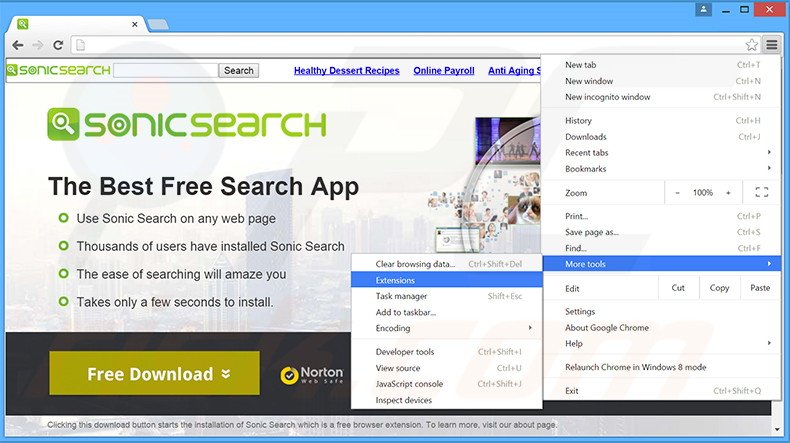 Verwijder de Sonic Search advertenties uit Google Chrome stap 1