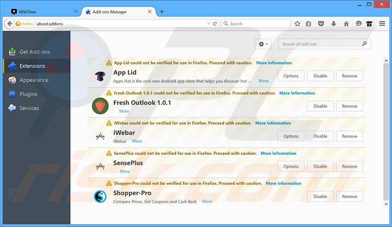 Verwijder de Sonic Search advertenties uit Mozilla Firefox stap 2
