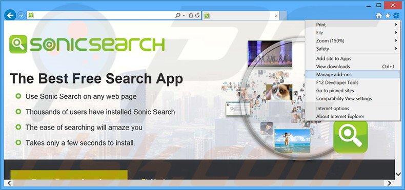 Verwijder de Sonic Search advertenties uit Internet Explorer stap 1