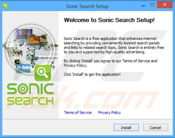 Officiële Sonic Search adware installatieconfiguratie