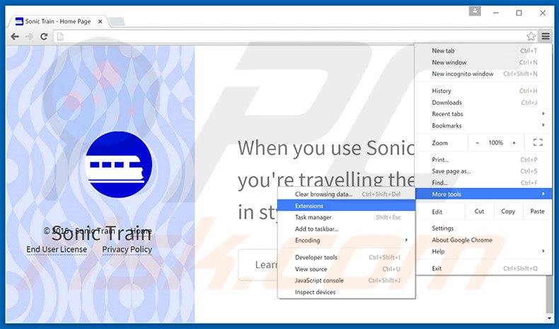 Verwijder de Sonic Train  advertenties uit Google Chrome stap 1