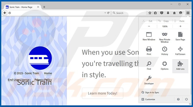 Verwijder de Sonic Train advertenties uit Mozilla Firefox stap 1