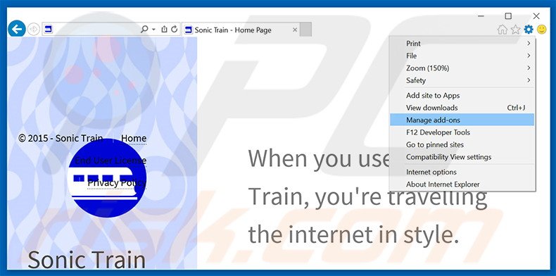Verwijder de Sonic Train advertenties uit Internet Explorer stap 1