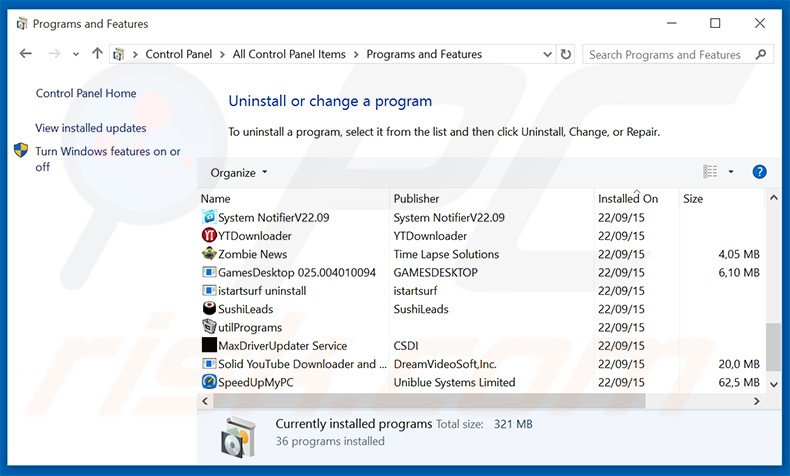 Sonic Train adware verwijdering via het Controle Paneel