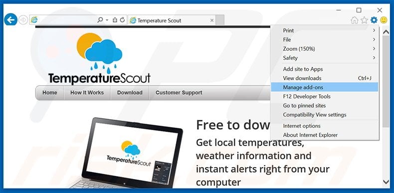 Verwijder de Temperature Scout advertenties uit Internet Explorer stap 1