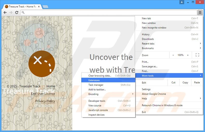 Verwijder de Treasure Track advertenties uit Google Chrome stap 1