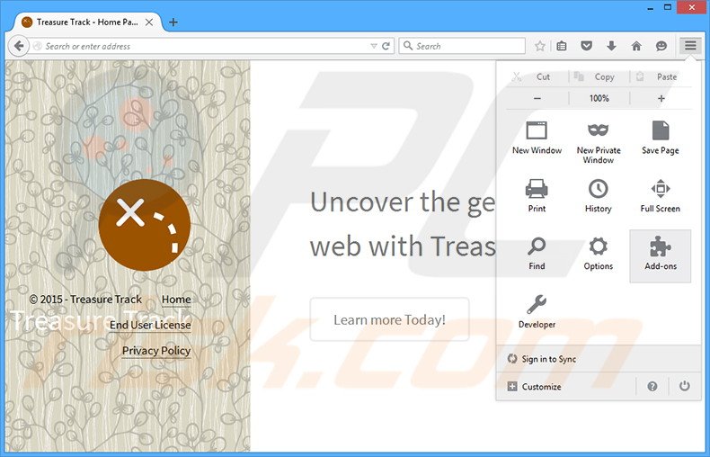 Verwijder de Treasure Track advertenties uit Mozilla Firefox stap 1