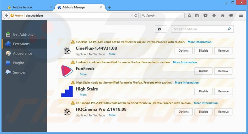 Verwijder de Treasure Track advertenties uit Mozilla Firefox stap 2