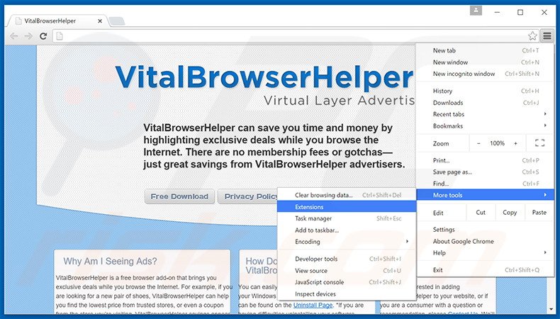 Verwijder de Vital Browser Helper advertenties uit Google Chrome stap 1